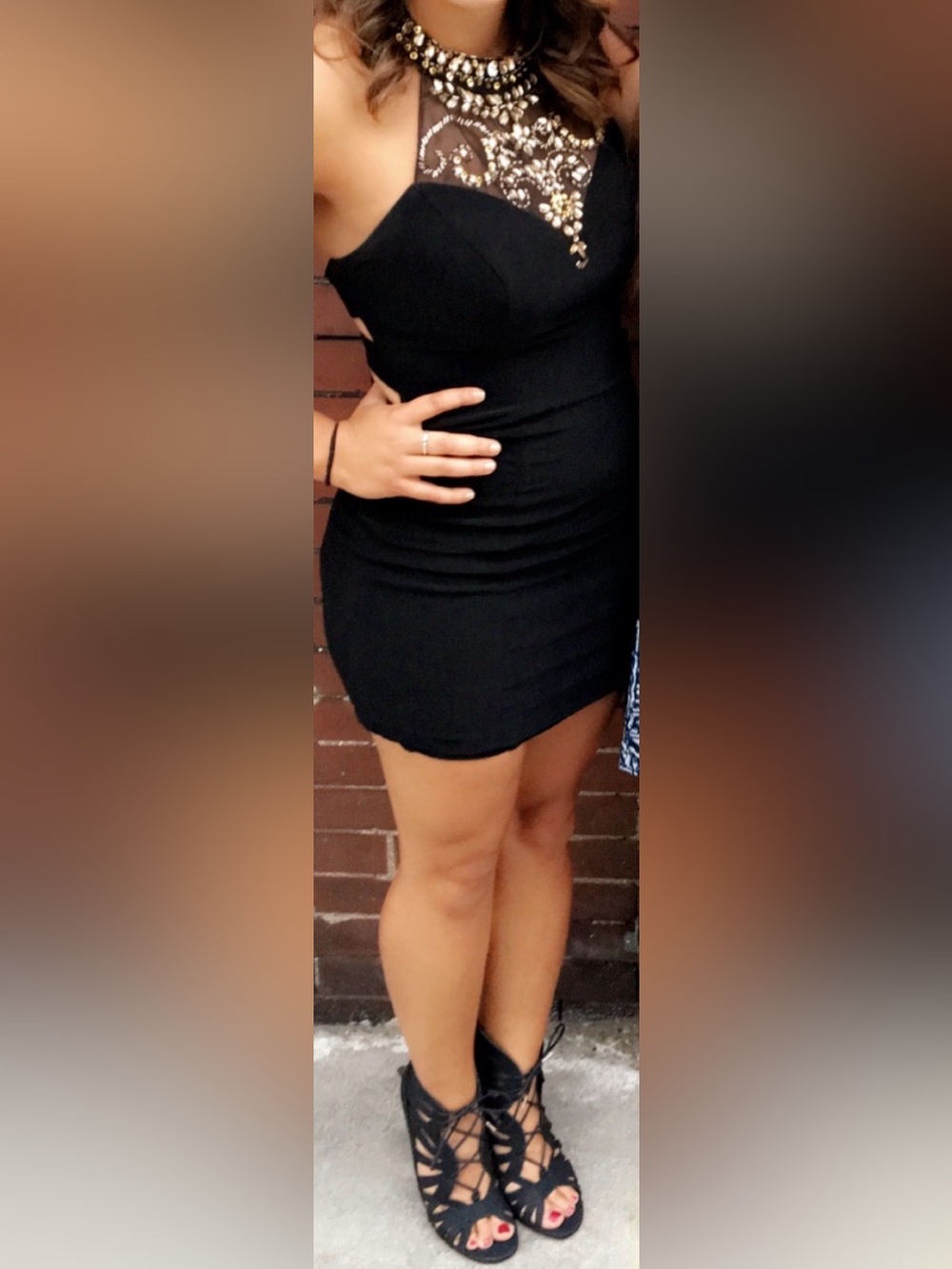 Black Embellished Halter Neck Cocktail Dress